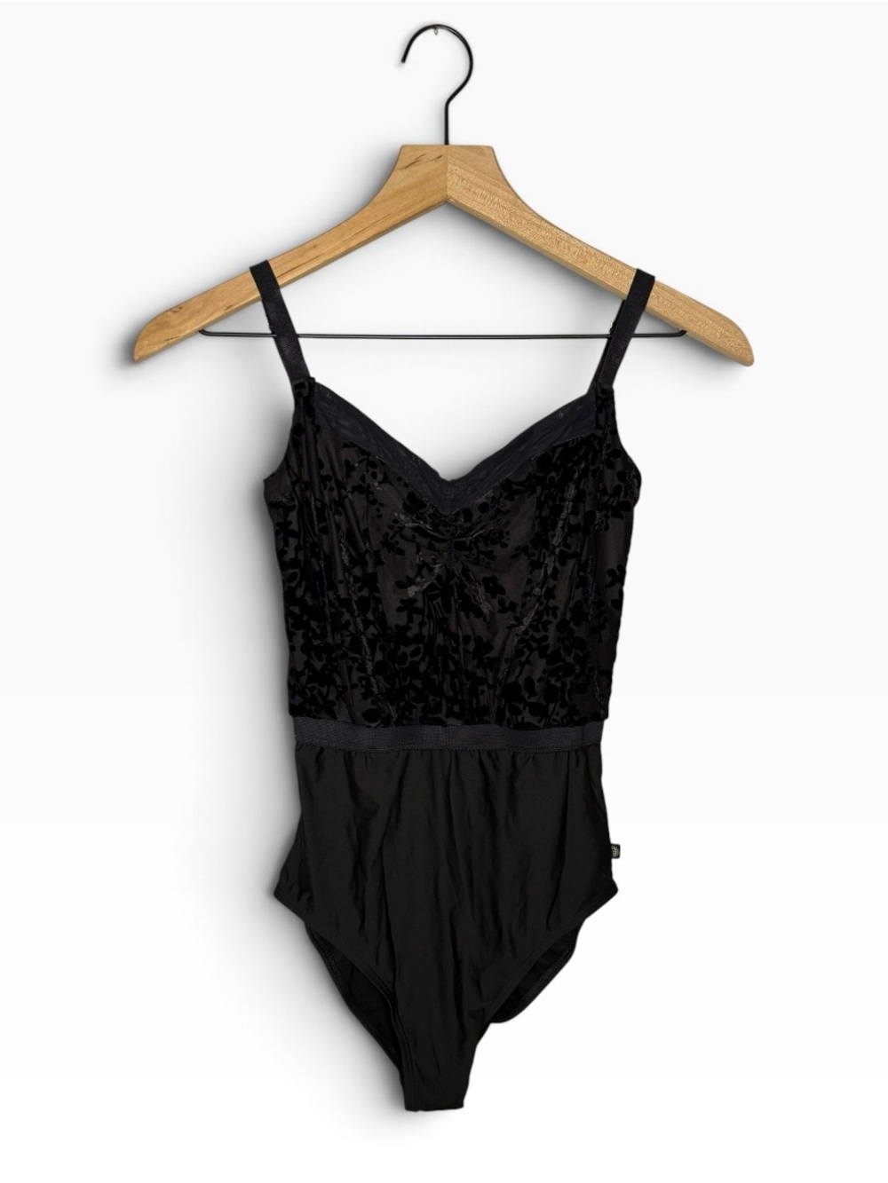 Bodile Ophelia Leotard in Black Obsidian Velvet Flock XS/S